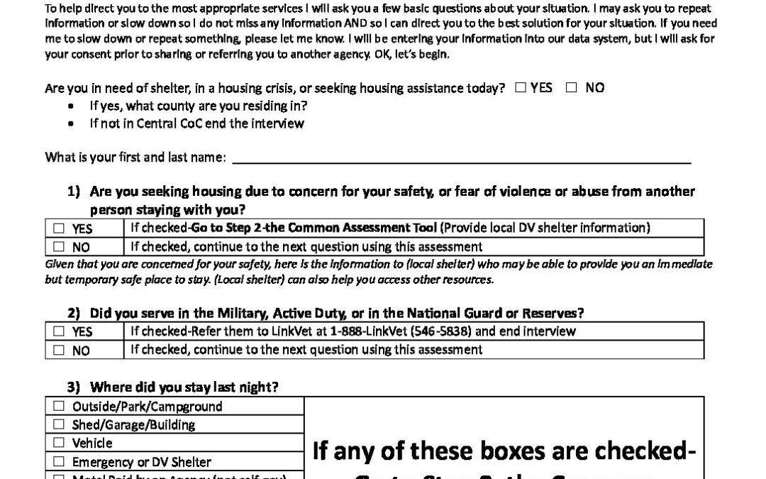 Housing Crisis Screening ToolPrintable Central Minnesota Housing